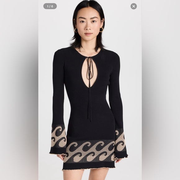 Joos Tricot COAL/FIENO WAVES RIBBED LETTUCE EDGE MINI DRESS. Size M.